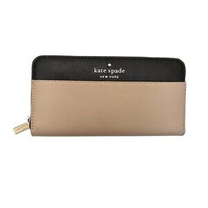Kate Spade Womens Black Beige Leather Staci Color Large Continental Wallet New